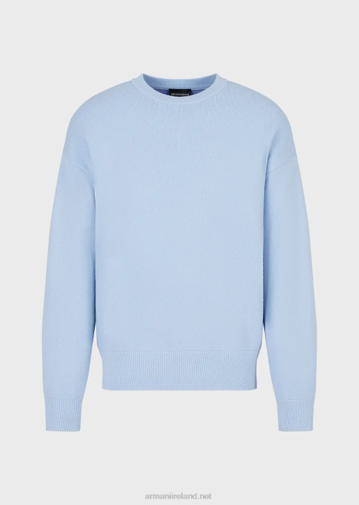 Men 086V1235 Crew-Neck Jumper In Virgin Wool Armani Azure