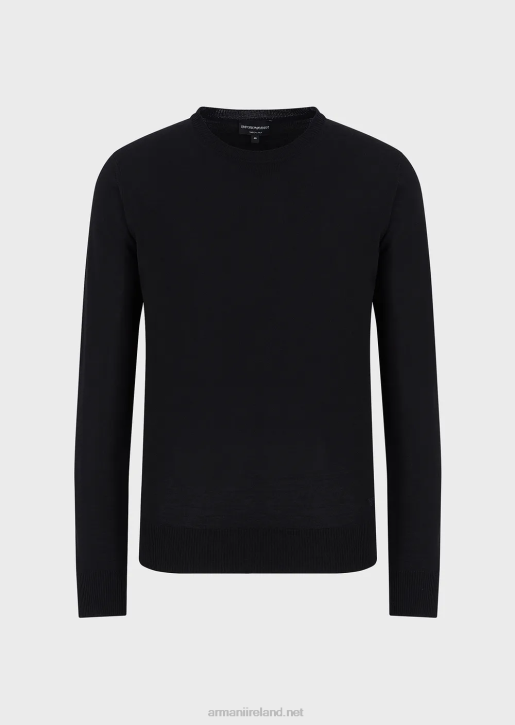 Men 086V1260 Plain-Knit, Pure Virgin Wool Jumper Armani Black