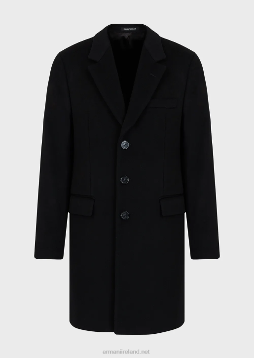 Men 086V1355 Coat With Lapels In Beaver Cashmere Armani Black