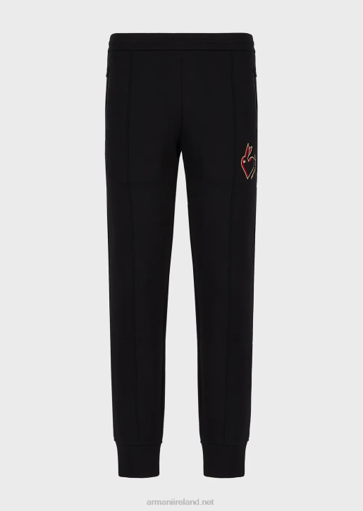 Men 086V1447 Double-Jersey Joggers With Rabbit Embroidery Armani Black