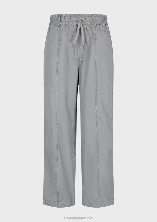 Men 086V1471 Pima Poplin Drawstring Trousers Armani Light Gray