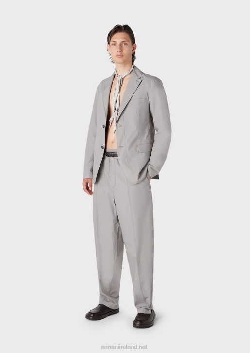 Men 086V1471 Pima Poplin Drawstring Trousers Armani Light Gray