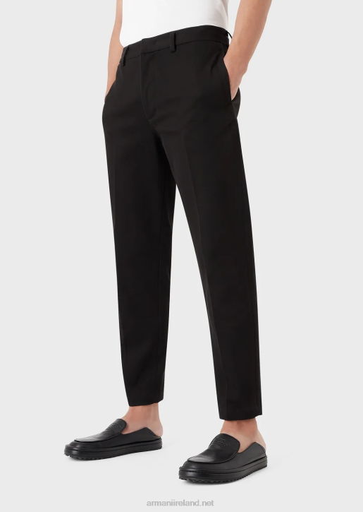 Men 086V1477 Tricotine-Effect Jersey Chinos Armani Black