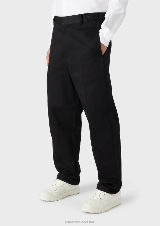 Men 086V1481 Cotton-Satin Chinos With Ribbing Armani Black