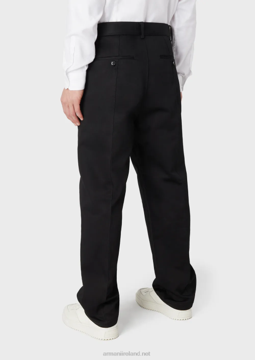 Men 086V1481 Cotton-Satin Chinos With Ribbing Armani Black