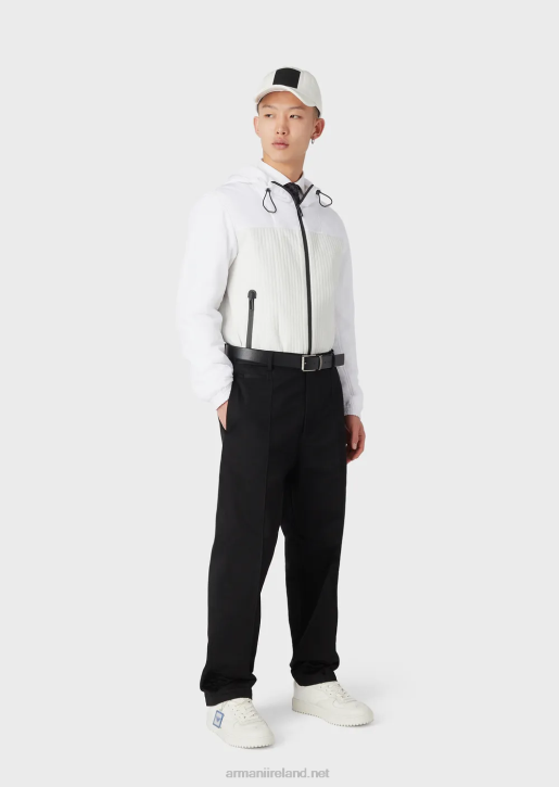 Men 086V1481 Cotton-Satin Chinos With Ribbing Armani Black