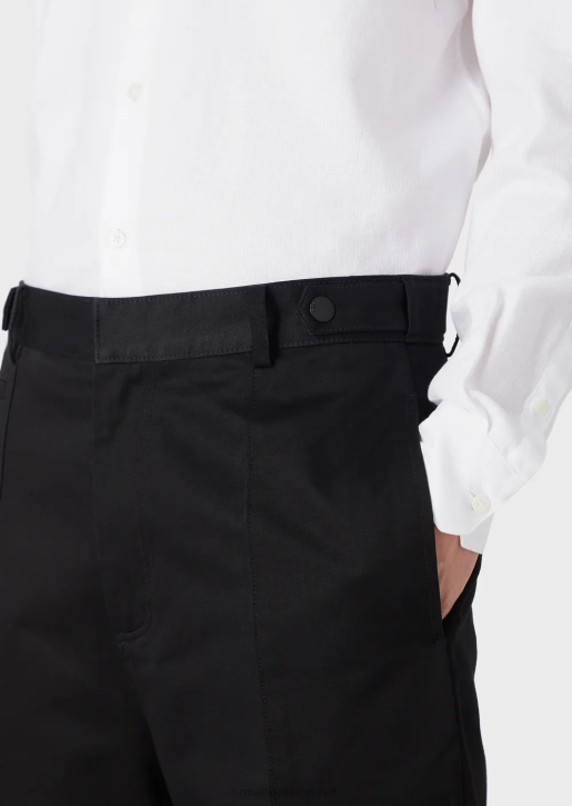 Men 086V1481 Cotton-Satin Chinos With Ribbing Armani Black