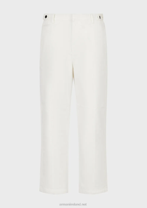 Men 086V1482 Cotton-Satin Chinos With Ribbing Armani White