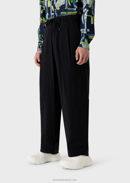 Men 086V1493 Peachskin Modal Drawstring Trousers Armani Black