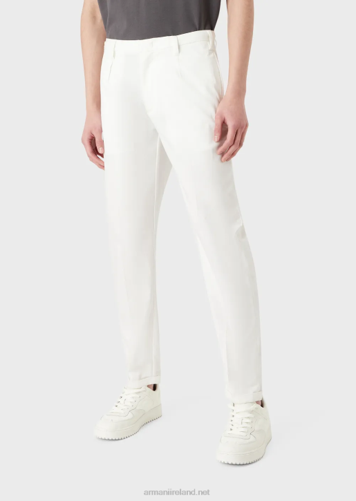 Men 086V1495 Lightweight Lyocell-Blend Satin Chinos Armani White