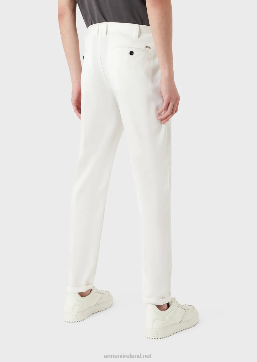 Men 086V1495 Lightweight Lyocell-Blend Satin Chinos Armani White