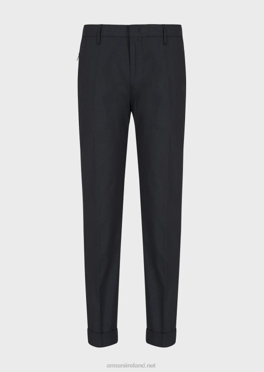 Men 086V1503 Micro-Textured Chinos With Turn-Ups Armani Black