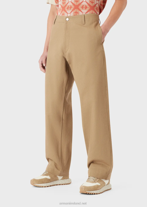 Men 086V1514 Sustainable Collection Organic Bull Trousers Armani Camel