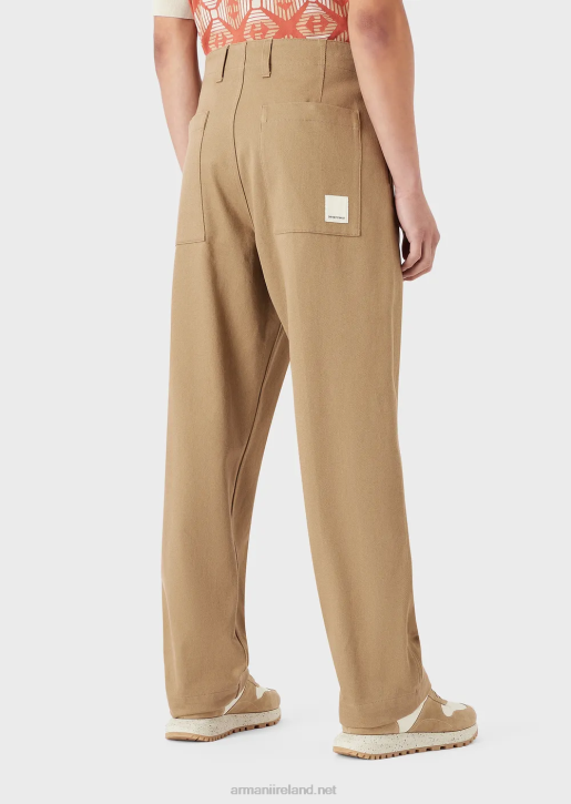 Men 086V1514 Sustainable Collection Organic Bull Trousers Armani Camel