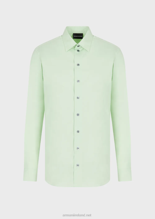 Men 086V1092 Stretch Technical Fabric Shirt Armani Light Green