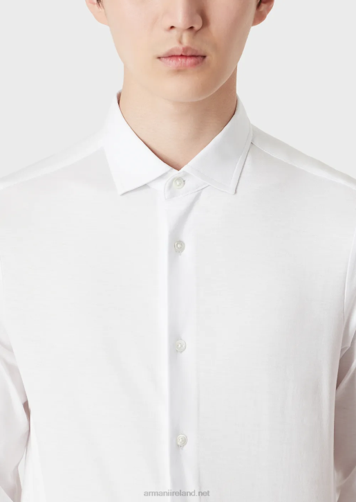 Men 086V1107 Tencel-Blend Jersey Shirt Armani White