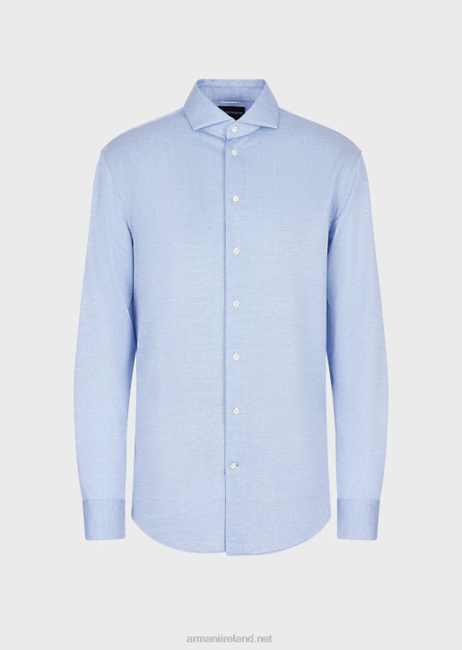 Men 086V1123 Eucalyptus Wool-Blend Textured Jersey Shirt Armani Azure