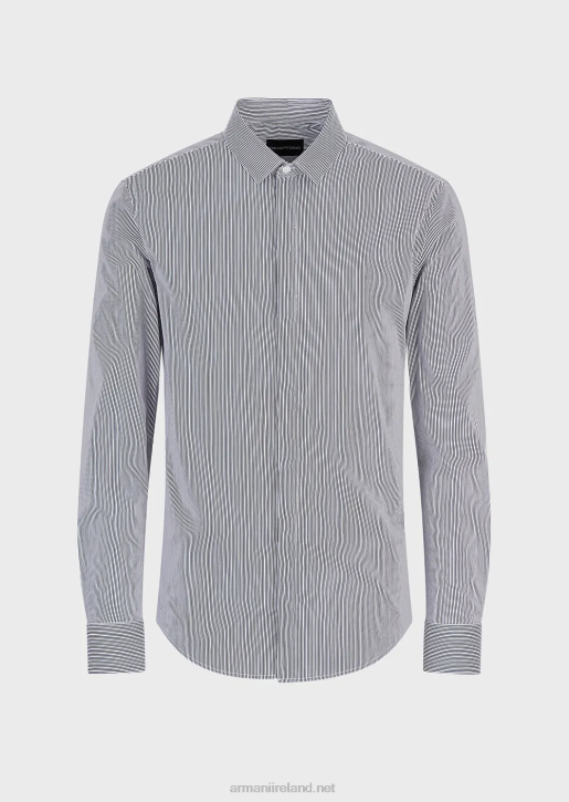 Men 086V1136 Stretch Cotton, Slim-Fit, Striped Shirt Armani Blue