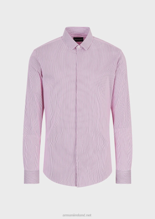 Men 086V1137 Stretch Cotton, Slim-Fit, Striped Shirt Armani Pink