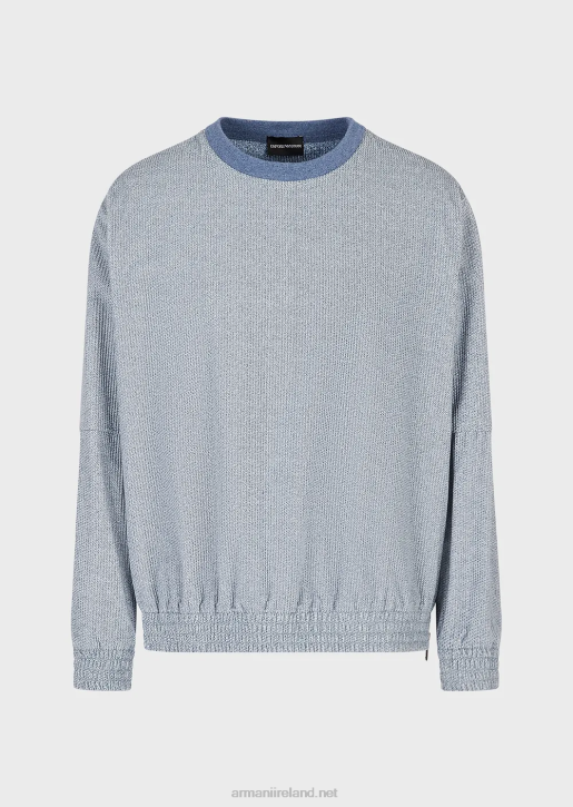 Men 086V1407 Denim-Effect Printed Velvet Sweatshirt Armani Azure