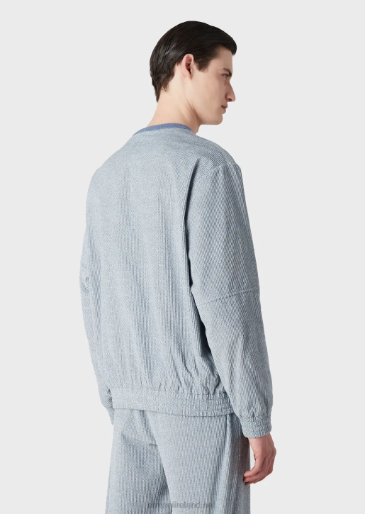 Men 086V1407 Denim-Effect Printed Velvet Sweatshirt Armani Azure