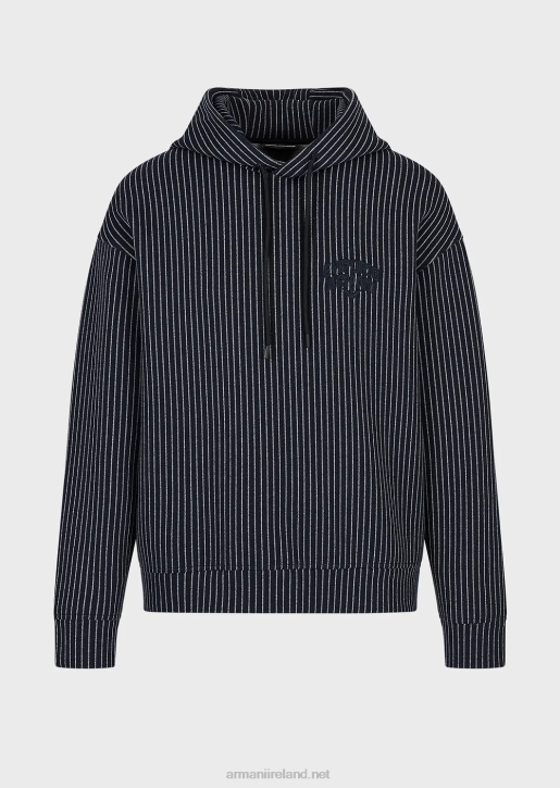 Men 086V1425 Hooded Sweatshirt In Pinstriped Jersey Armani