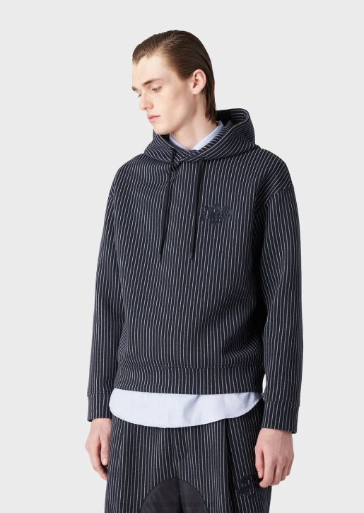 Men 086V1425 Hooded Sweatshirt In Pinstriped Jersey Armani