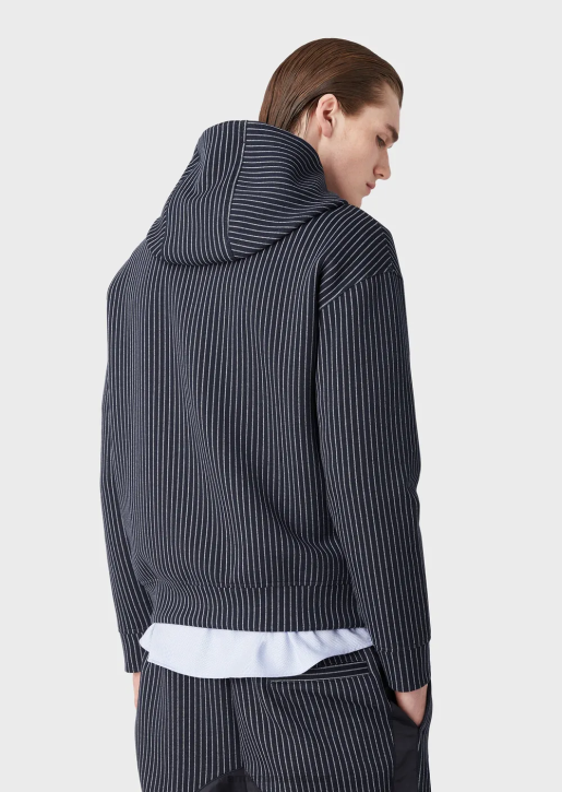 Men 086V1425 Hooded Sweatshirt In Pinstriped Jersey Armani