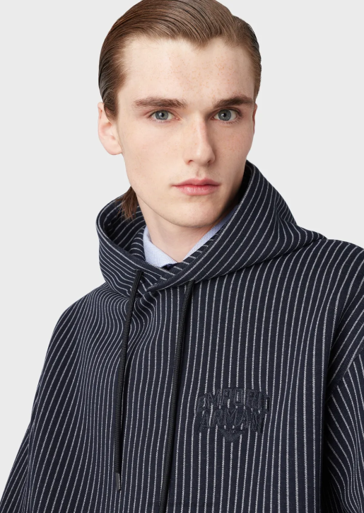 Men 086V1425 Hooded Sweatshirt In Pinstriped Jersey Armani