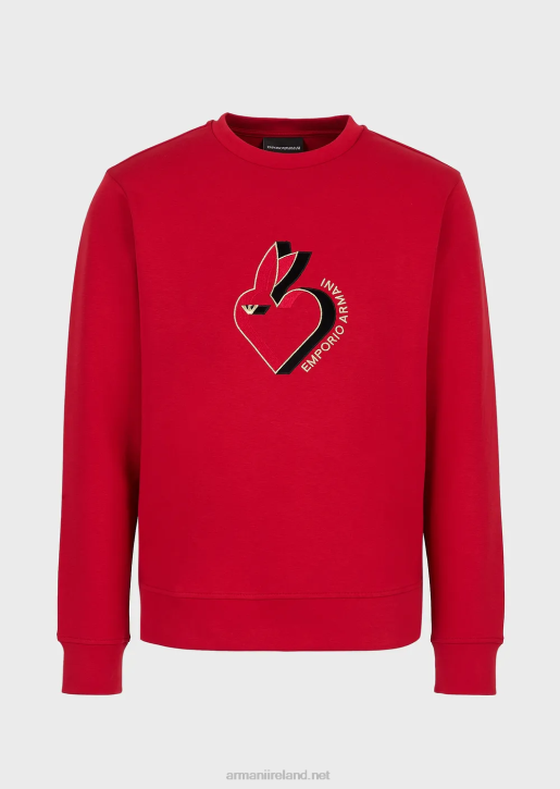 Men 086V1446 Double-Jersey Sweatshirt With Rabbit Embroidery Armani Red