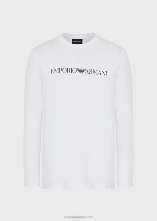 Men 086V1721 Pima-Jersey Jumper With Logo Armani White Logo