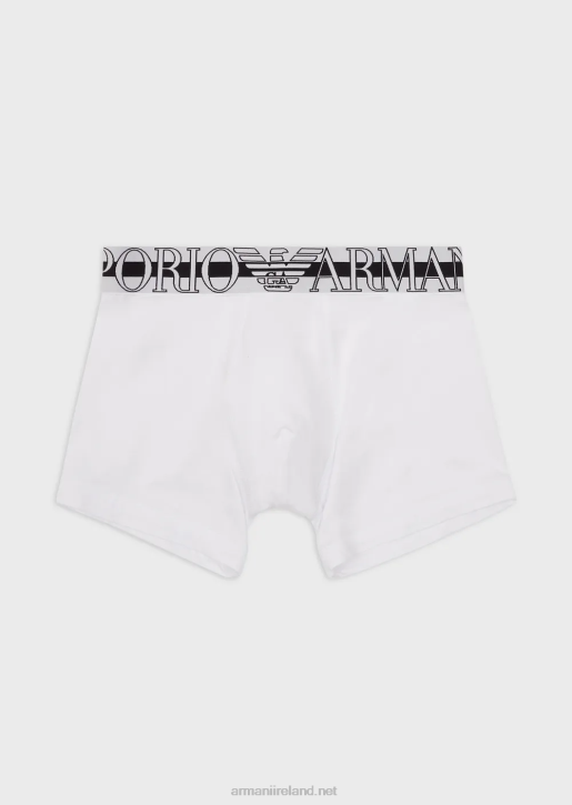 Men 086V1774 Organic Cotton Boxer Briefs With Megalogo Armani White