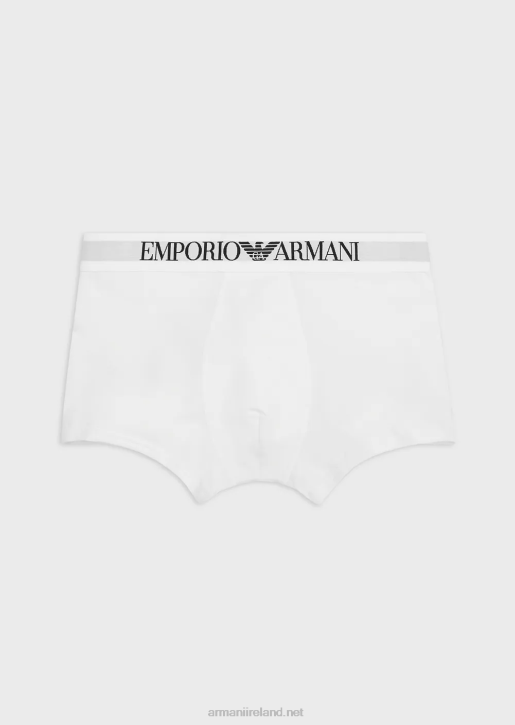 Men 086V1776 Basic Boxer Briefs With Logo Waistband Armani White