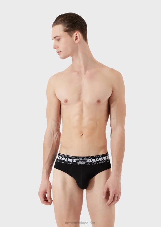 Men 086V1792 Megalogo Organic Cotton Briefs Armani Black