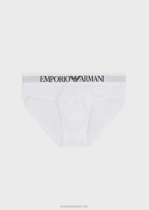 Men 086V1801 Basic Briefs With Logo Waistband Armani White