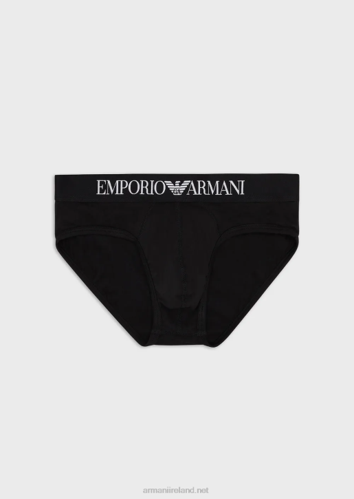 Men 086V1802 Basic Briefs With Logo Waistband Armani Black