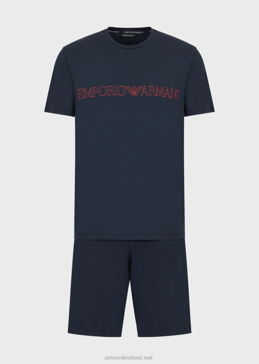 Men 086V1804 Megalogo Organic Cotton Pyjamas Armani Navy Blue