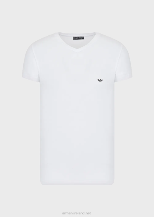 Men 086V1824 Basic V-Neck Underwear T-Shirt Armani White