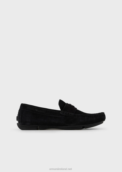 Men 086V1831 Suede Driving Loafers With Logo Armani Black 8