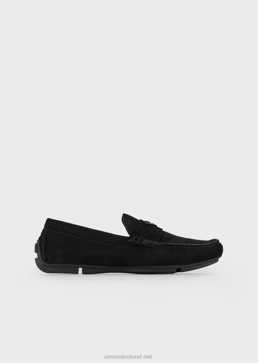 Men 086V1832 Suede Driving Loafers With Logo Armani Black