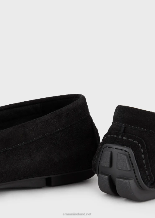 Men 086V1832 Suede Driving Loafers With Logo Armani Black