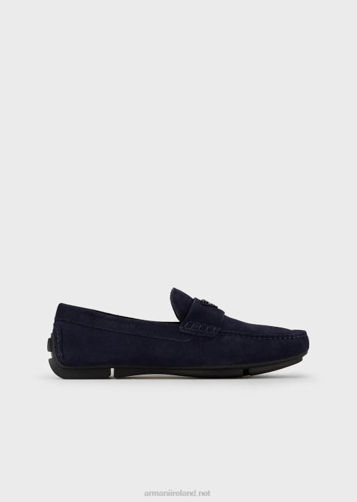 Men 086V1835 Suede Driving Loafers With Logo Armani Blue