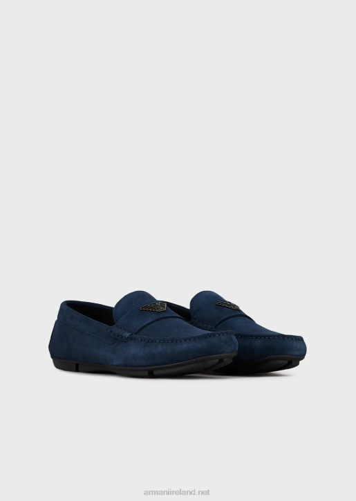 Men 086V1835 Suede Driving Loafers With Logo Armani Blue