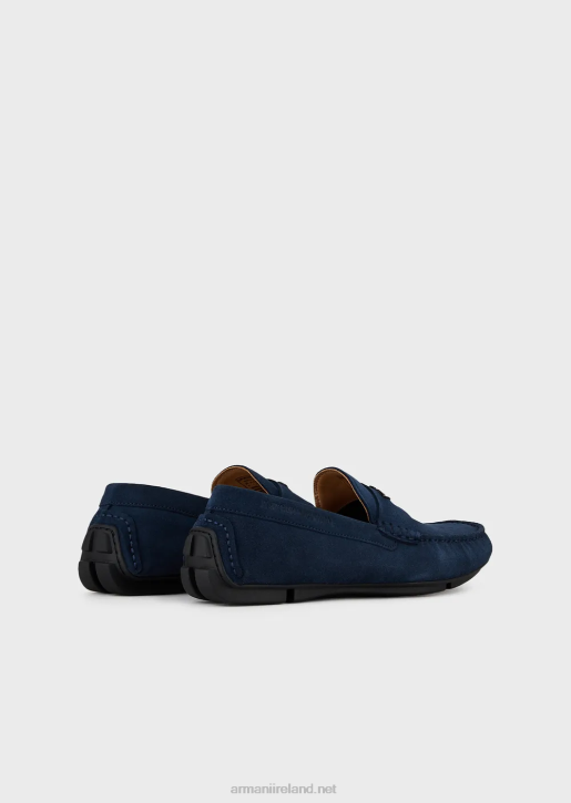 Men 086V1835 Suede Driving Loafers With Logo Armani Blue