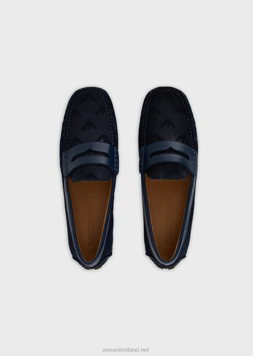 Men 086V1836 Suede Driving Shoes Armani Navy Blue