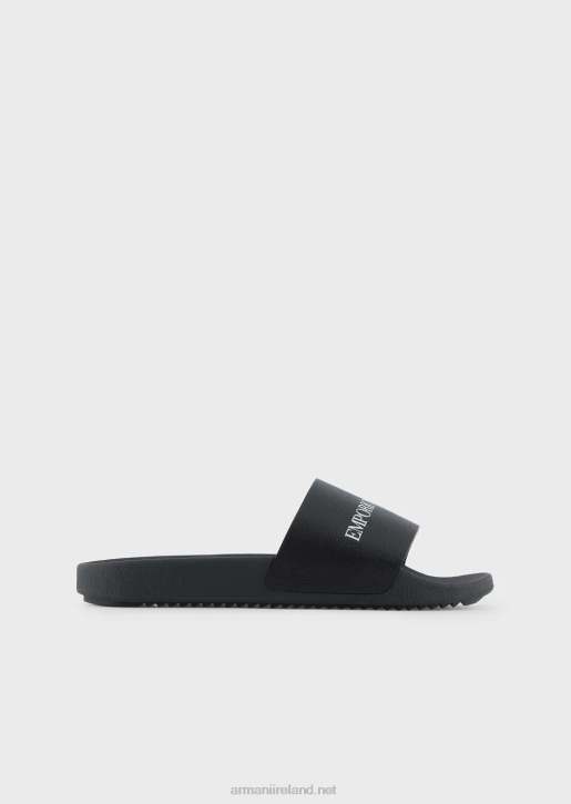 Men 086V1006 Hammered Leather Sliders With Logo Armani Black