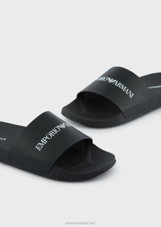 Men 086V1006 Hammered Leather Sliders With Logo Armani Black