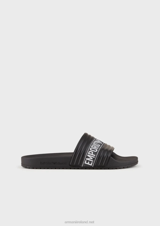 Men 086V1848 Pvc Sliders With Jacquard Logo Ribbon Armani Black