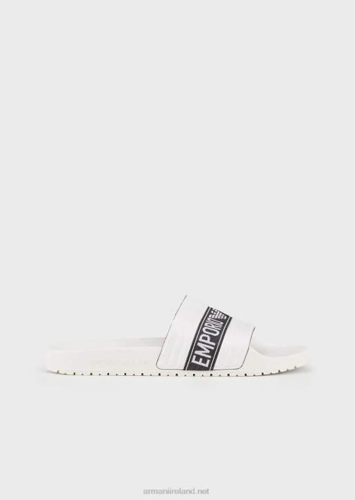 Men 086V1849 Pvc Sliders With Jacquard Logo Ribbon Armani White