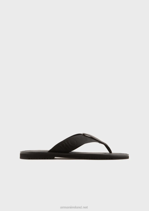 Men 086V1853 Logo Tape Thong Sandals Armani Black